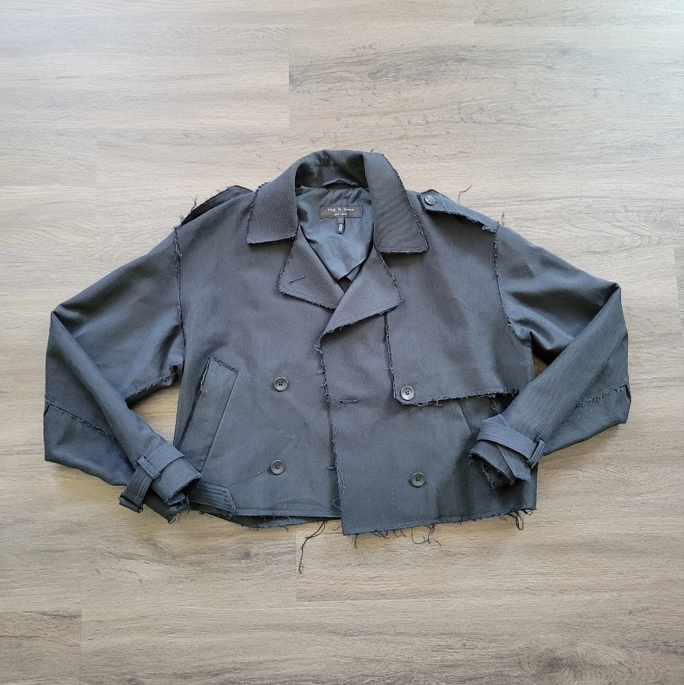 rag & bone Navy Baby Calf Leather Double Breasted Buckle Moto Jacket Size Small
